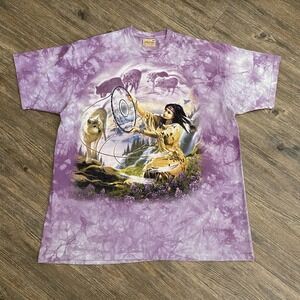 Vintage The Mountain Tie Dye Indian Maiden Wolves Dreamcatcher‎ Tee T-Shirt 2XL